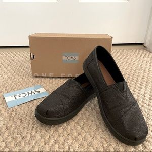 Toms Youth Alpargata Slip on Classic Black Shimmer Glitter Canvas Shoes